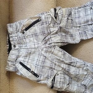 BODY GLOVE ski pants. Lots of quality storage, boot covers. Grey, blk white tan